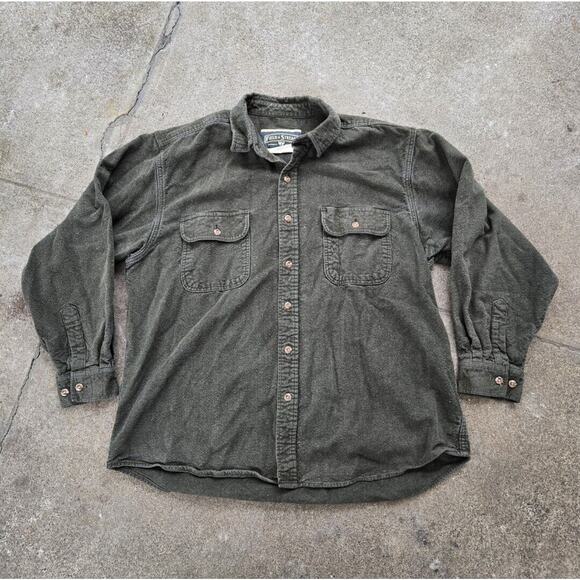 Field & Stream Heavy Cotton Button Long Sleeve Pocket Olive Green Shirt Mens XL - Picture 1 of 4